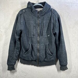 Fox Racing Sherpa Lined Hoodie Mens L Black Grunge Distressed Heavy Jacket